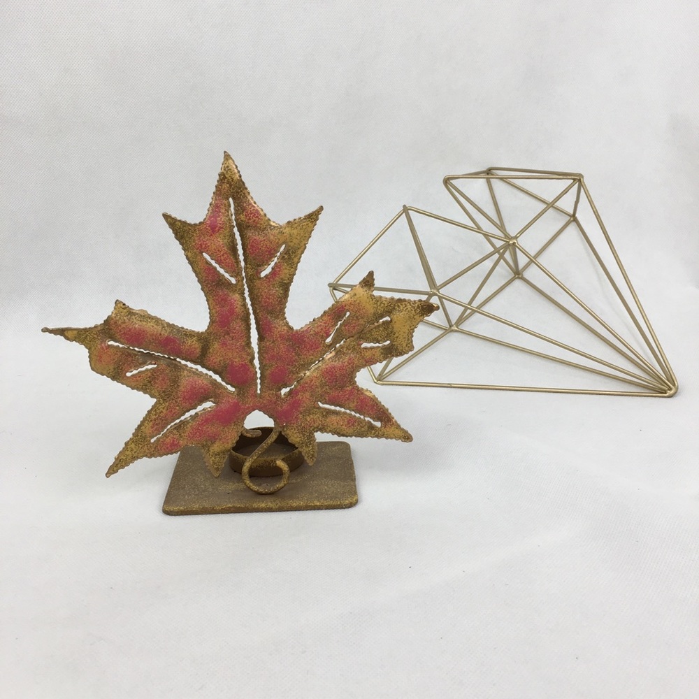 Large Fall Metal Leaf Candle Holder - Picture 4 of 6